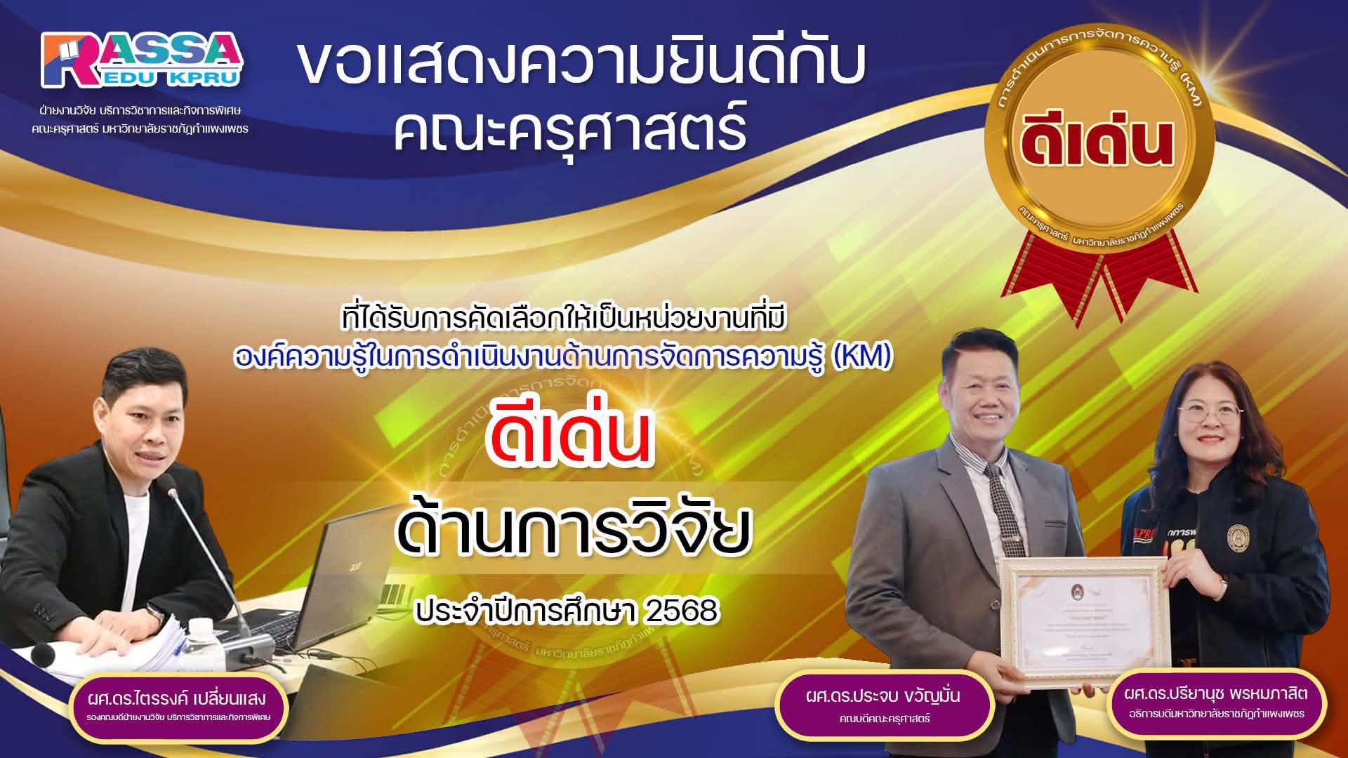 ขอแสดงความยินดีกับคณะครุศาสตร์ที่ได้รับรางวัล "ดีเด่น" ด้านการวิจัย ประจำปีการศึกษา 2568