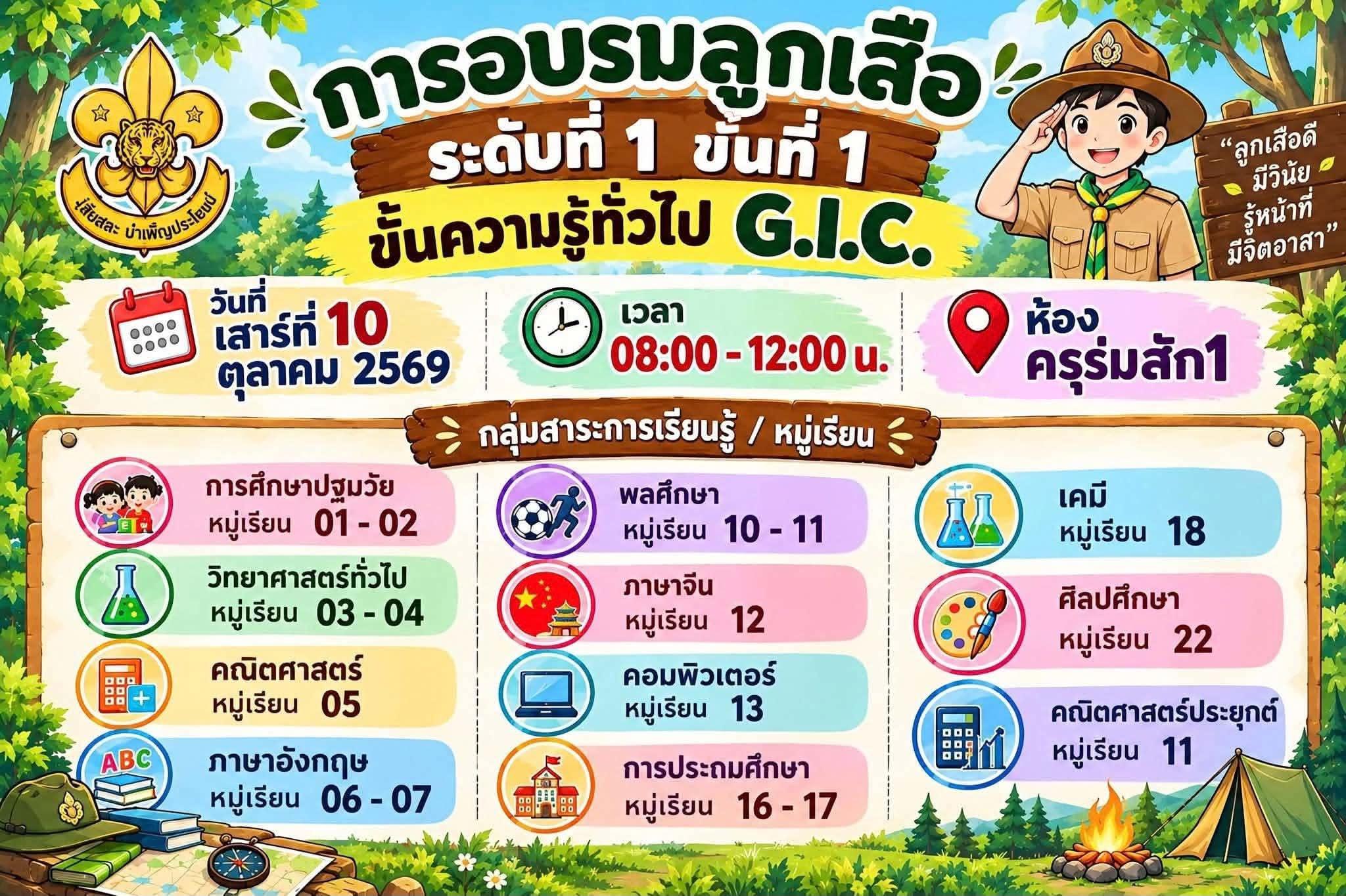 3. ประกาศ เรื่อง กำหนดการเข้าร่วมโครงการฝึกอบรมบุคลากรทางการลูกเสือ ระดับที่ 1 ขั้นที่ 1 ขั้นความรู้ทั่วไป (G.I.C.)